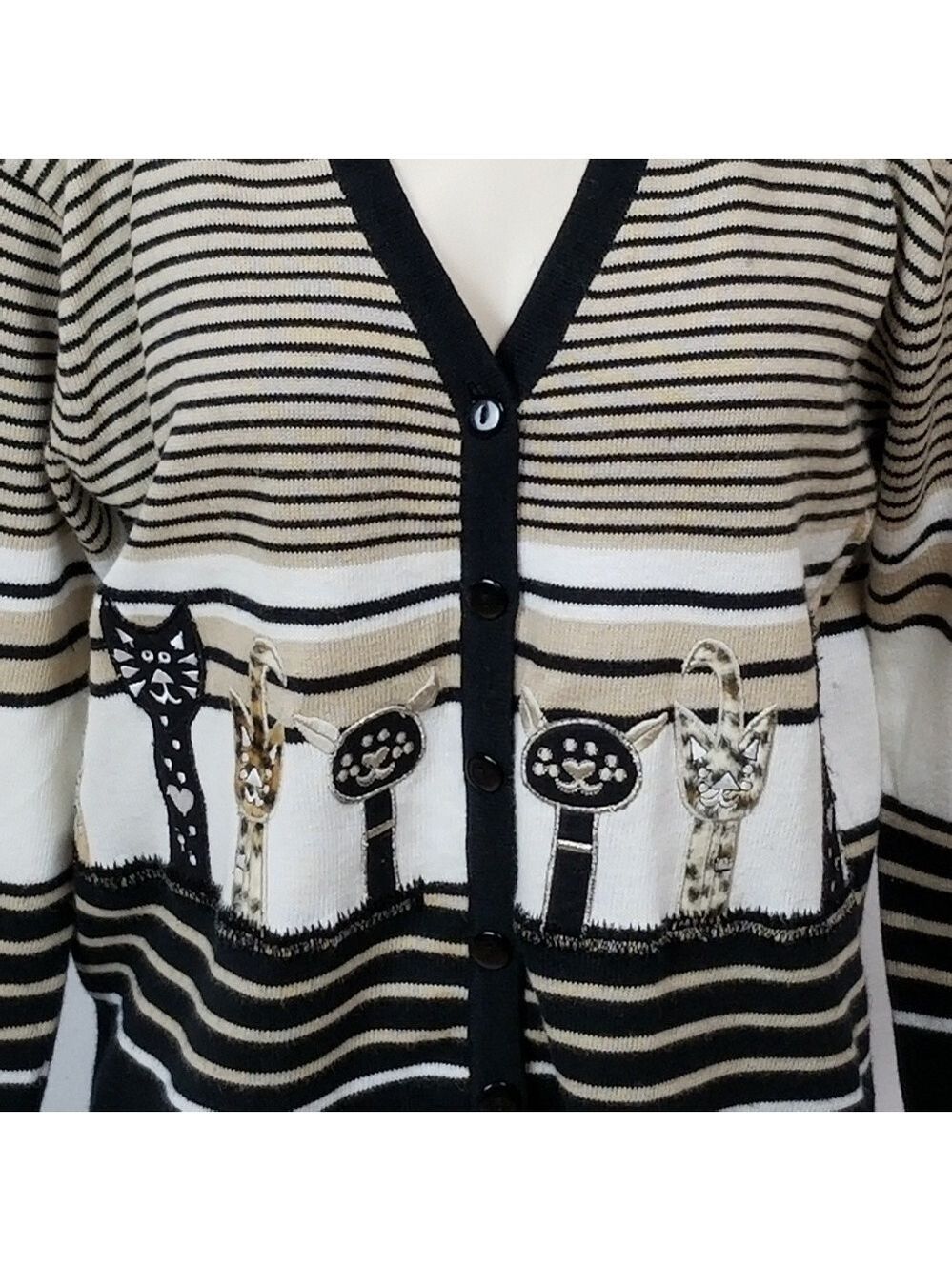 VINTAGE knit Kitten / cat lady Cardigan sweater - Picture 3 of 8